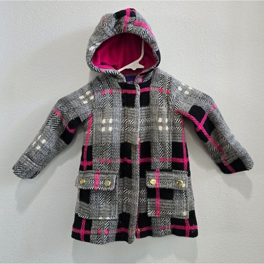 Madden girl tweed, hooded, heavy winter coat pink and grey size 2T